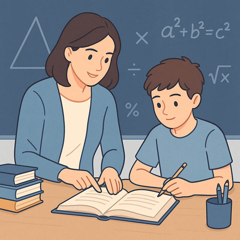 Učenec pri inštrukcijah matematike